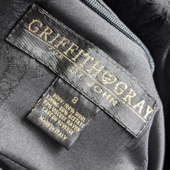 VINTAGE 90s Griffith Grey for St John Wool Formal Dress Classic LBD 8 - Picture 3 of 12